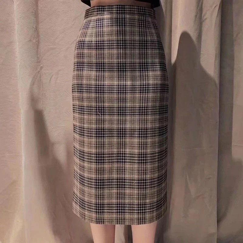 {专柜}商场同款2025春夏新款时尚百搭羊毛格子包臀半身裙5200227