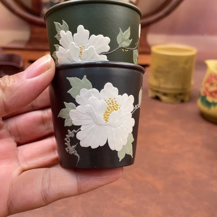 紫砂茶杯黄*宝原矿紫砂主人杯