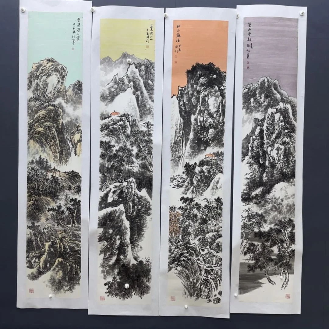 国画山水四条屏作品
