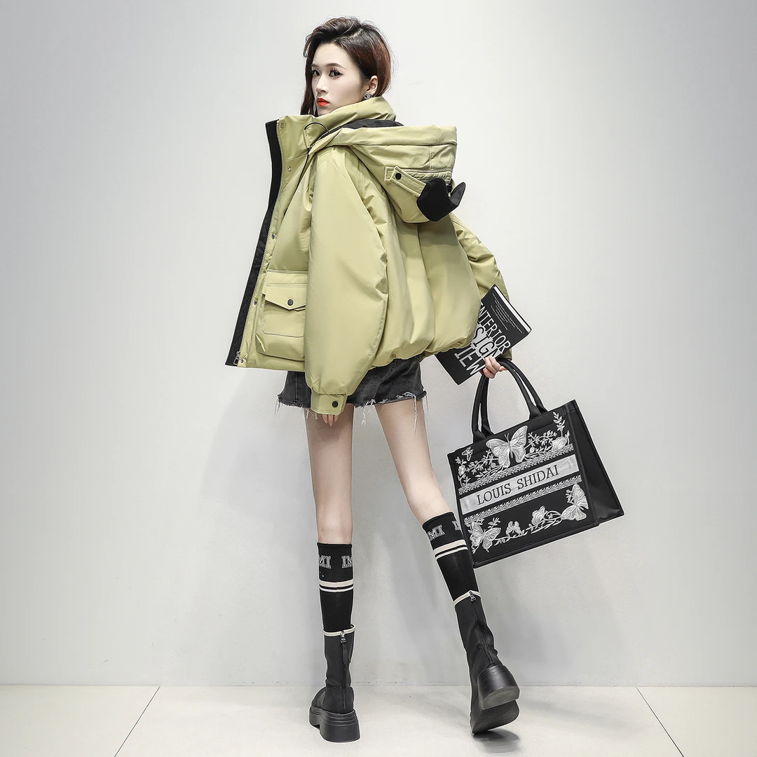 时尚短款工装口袋羽绒服女冬季新款2025小个子户外保暖防寒外套潮