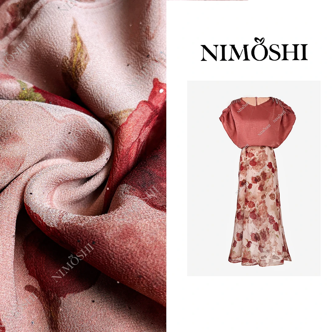 NIMOSHI莎莎法式温柔气质减龄花色钉珠工艺拼接假两件连衣裙Q2033