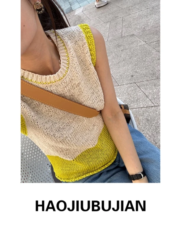 好久不见无袖拼色粗线针织吊带
