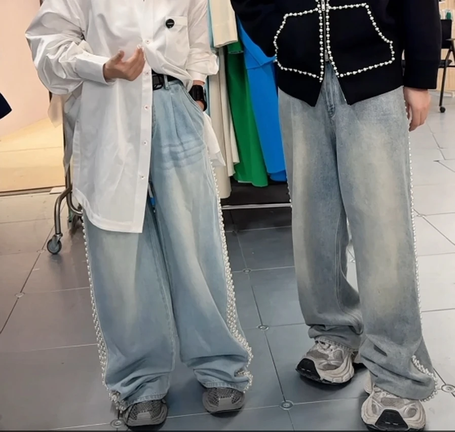 【顾文婷推荐】蒋云 侧边珍珠经典阔腿牛仔裤 Q25SS13077AA603