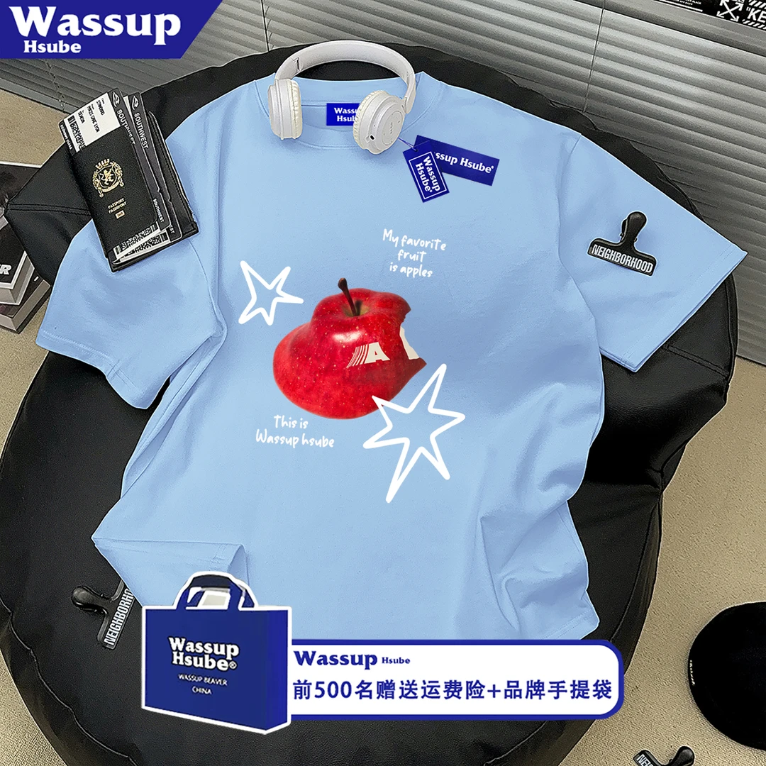 WASSUP HSUBE美式潮牌印花短袖男女宽松纯棉夏季半袖上衣