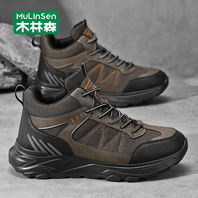 木林森高帮男鞋春秋2025新款运动休闲鞋男士厚底耐磨工装中帮潮鞋