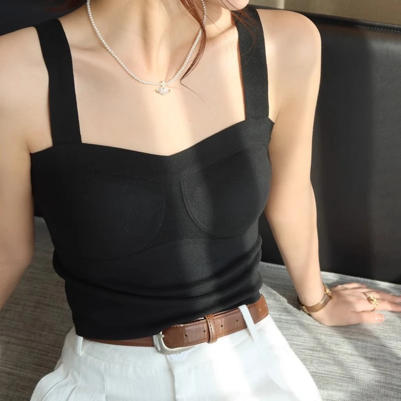 德绒加绒吊带背心女秋冬内搭2025新款带胸垫一体打底上衣保暖内衣