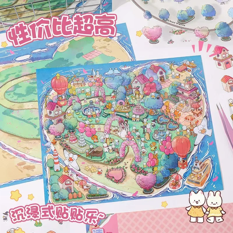 超巨大7.0造景贴纸浪漫海岛婚礼微缩场景贴纸3D立体叠堆手账贴