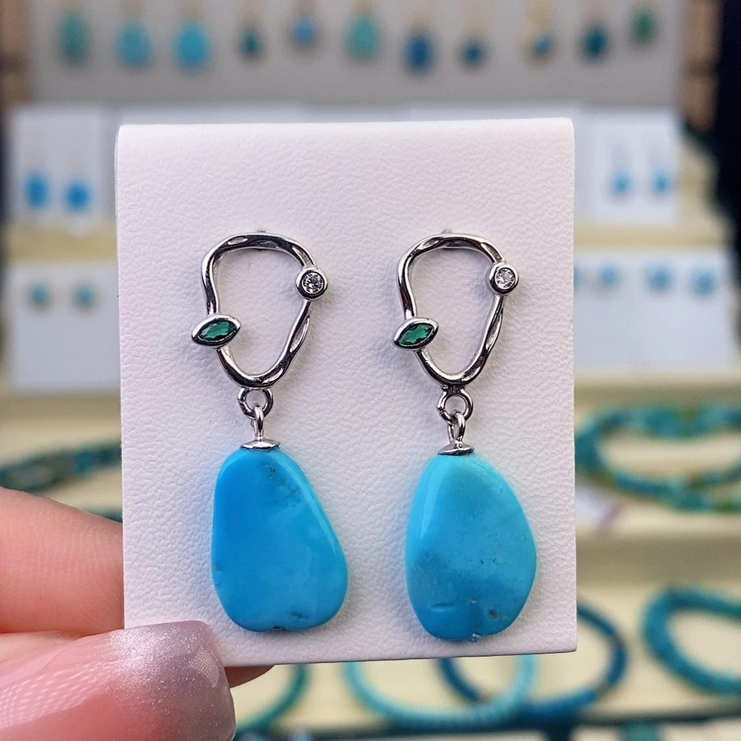 银S925镶嵌绿松石耳饰