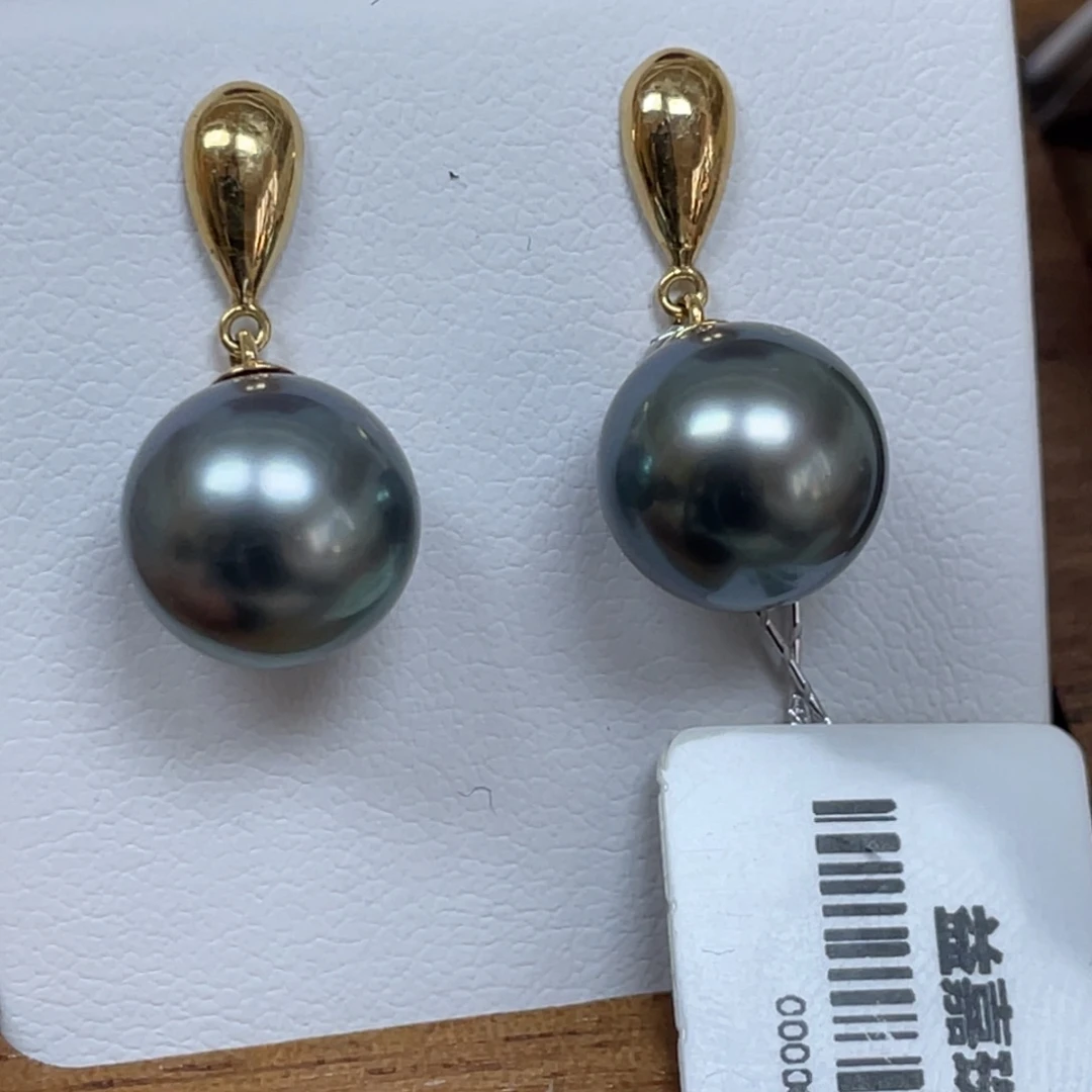 海水珍珠18K金镶嵌耳饰9-10