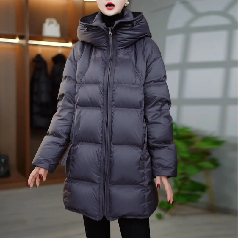 时尚连帽羽绒服女2025冬季新款妈妈装宽松保暖中长款气质减龄外套