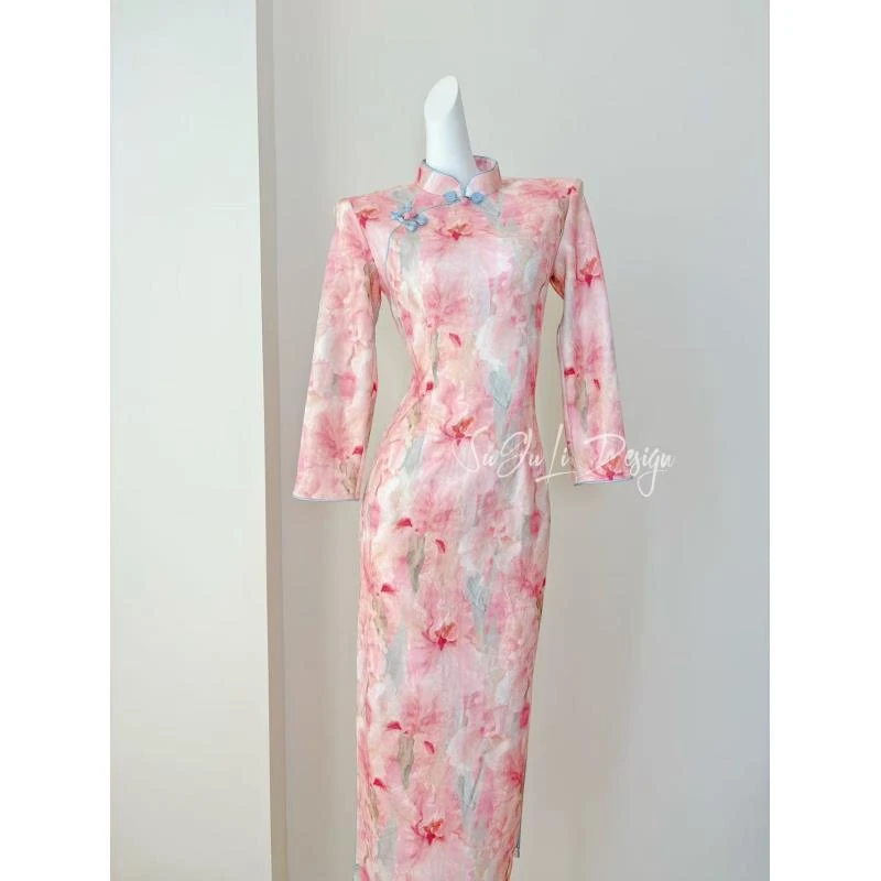 苏故里【粉黛流芳】文艺气质修身高端日常旗袍奢华气质单层衣长120