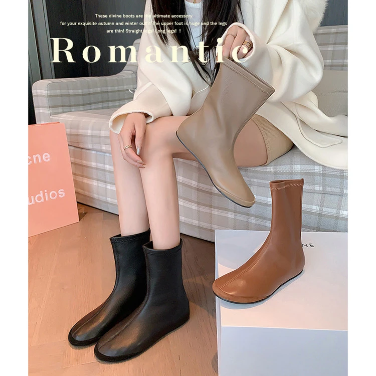 ReneChristine|2.5cm|秋冬英伦风时尚粗跟靴复古方头马丁靴