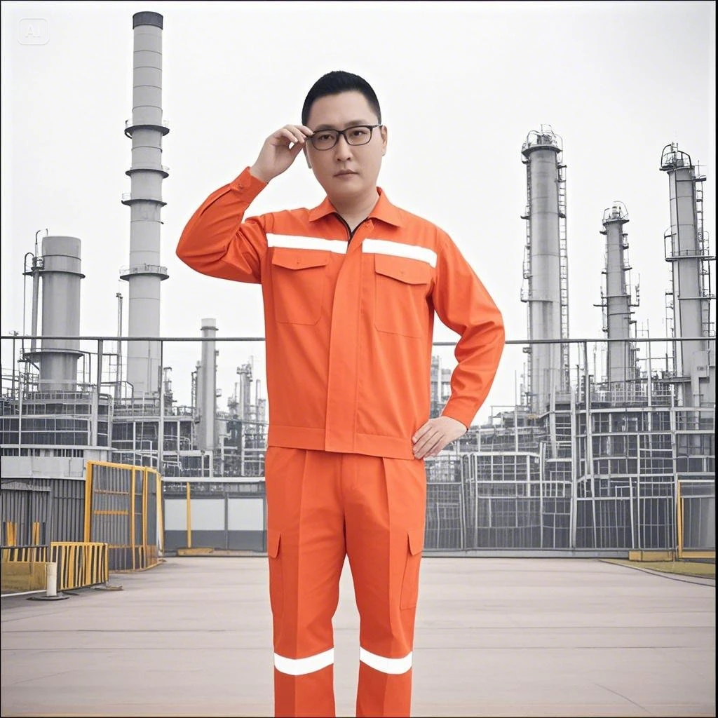 【桔红色防静电】夏装薄款长袖工装华联拉链多口袋高亮反光安全防护