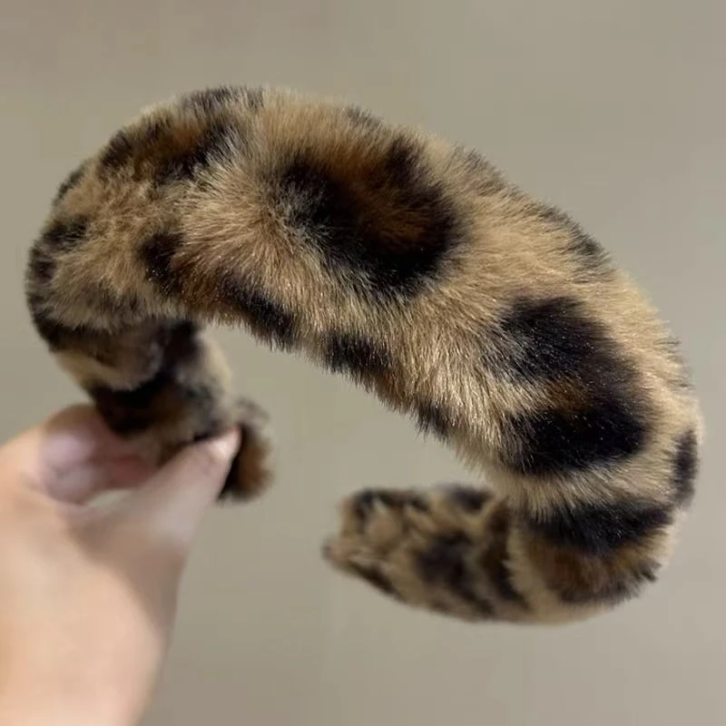 豹纹发箍女毛绒发卡网红宽边头箍百搭发饰潮b