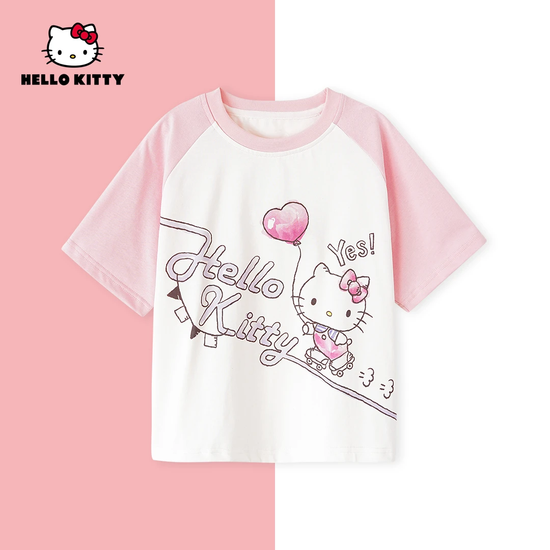 AD HelloKitty夏季新款女童装百搭插肩袖上衣女宝T恤AC5221MK001