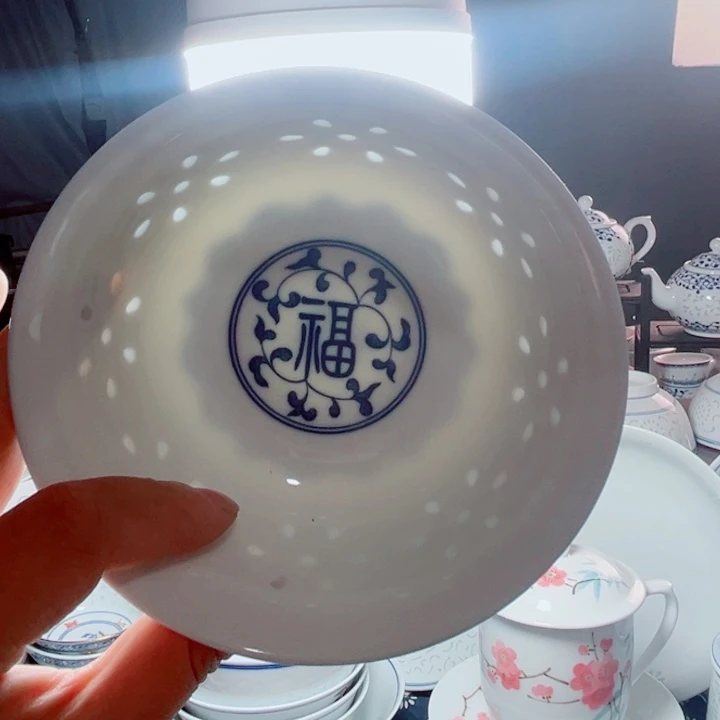 青花玲珑5寸饭碗福字