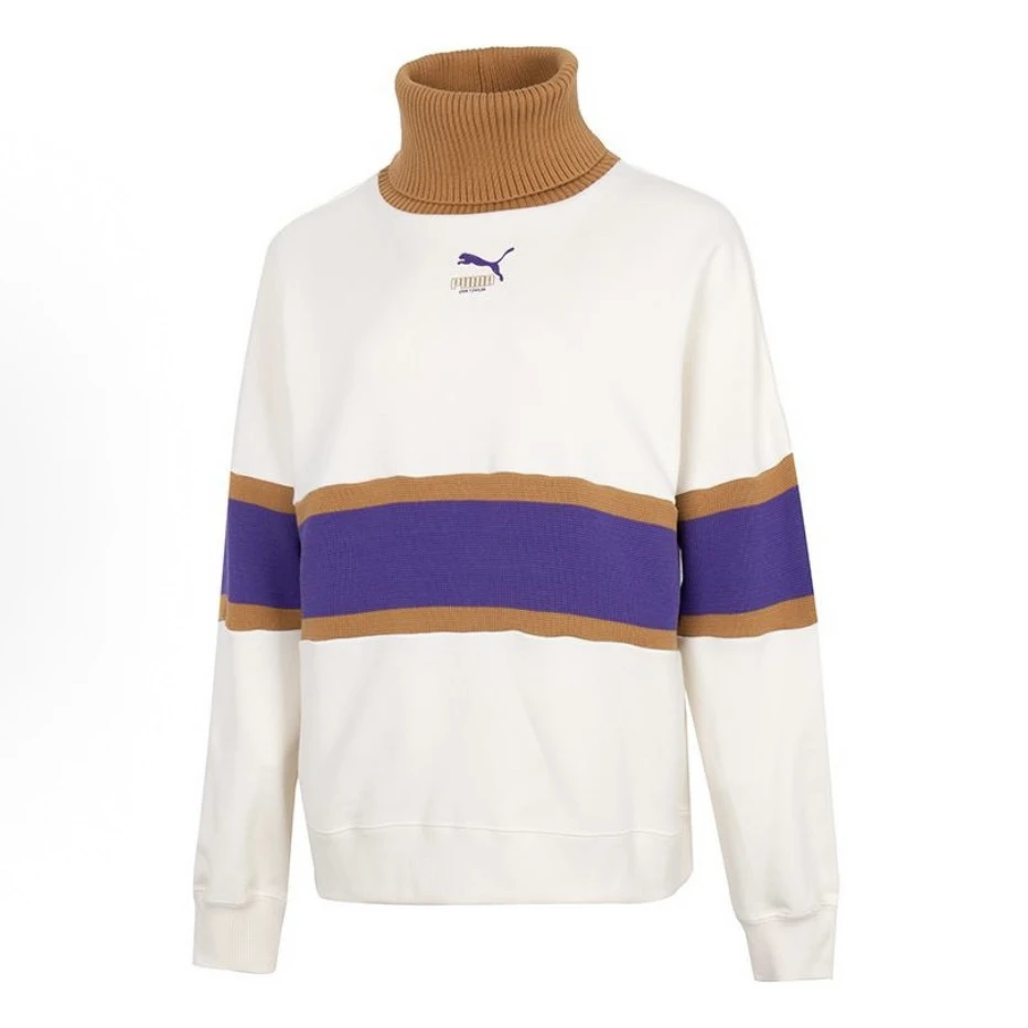 PUMA彪马 撞色拼接设计品牌logo印花高领长袖毛衣 女款537971-65