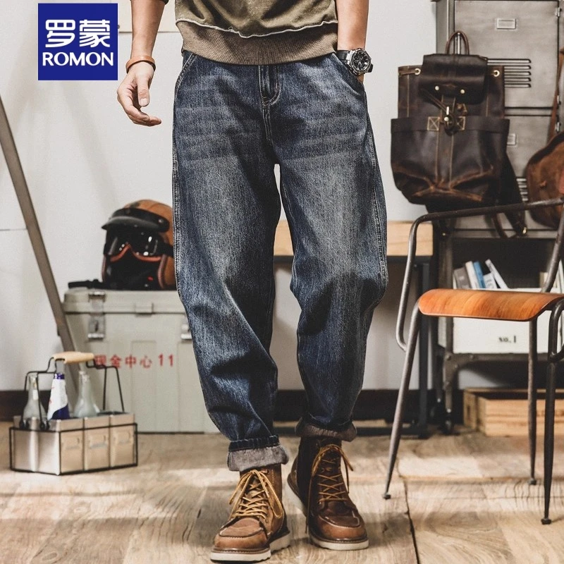 Romon/罗蒙美式复古牛仔裤宽松直筒2025新款休闲长裤春秋潮牌裤子