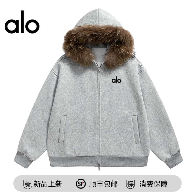 【官方奥特莱斯】品牌折扣 美式毛领开衫连帽卫衣外套秋季情侣上衣