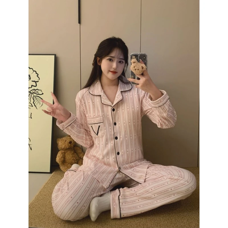 爆款2024新款猫咪家带胸垫睡衣女薄款ins韩版可外穿家居服两件套