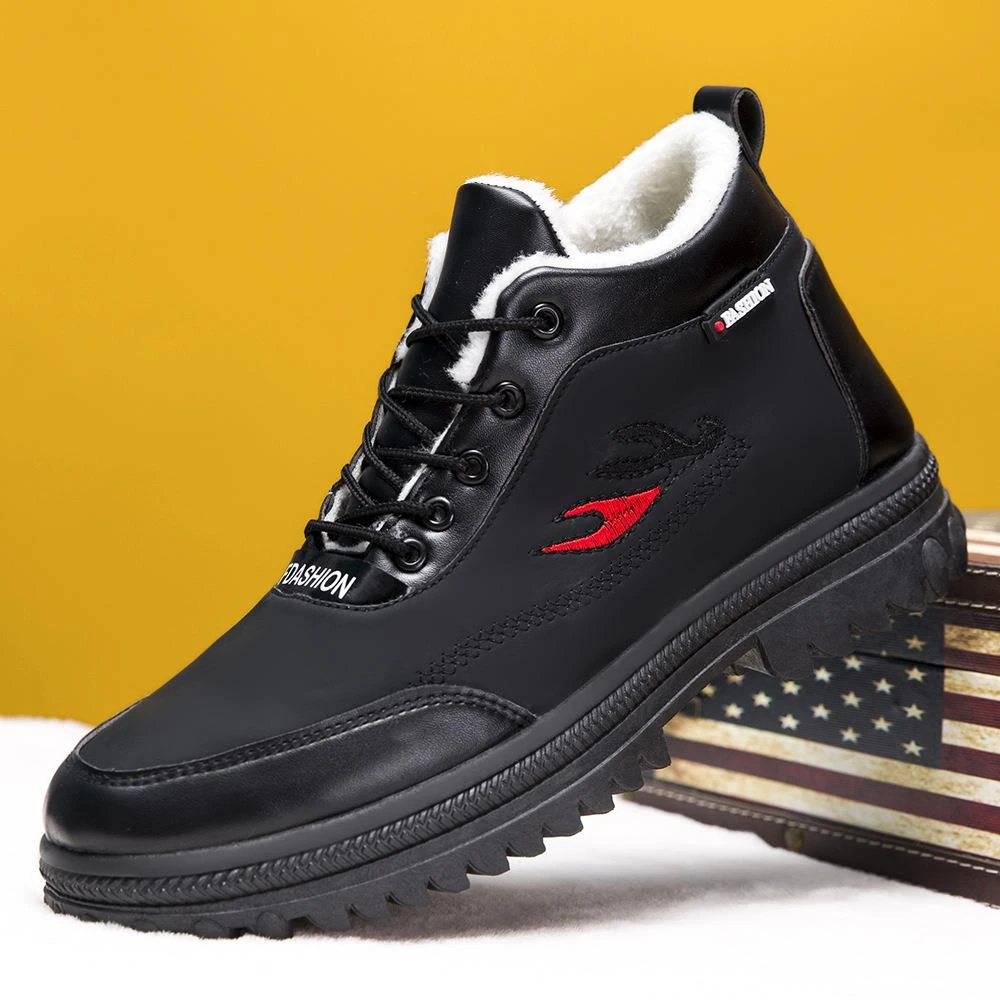 冬季男士男鞋加绒加厚防寒保暖高帮皮鞋软底防滑爸爸鞋休闲雪地靴