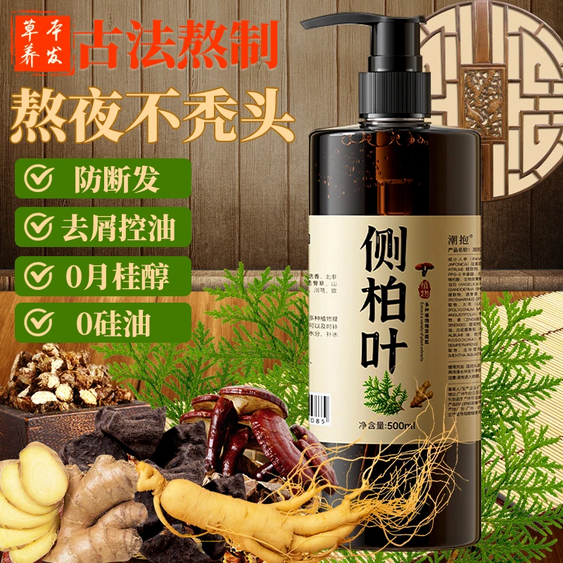 全植物草本熬制侧柏叶洗发水温和洗头控油头屑柔顺固发滋养发根
