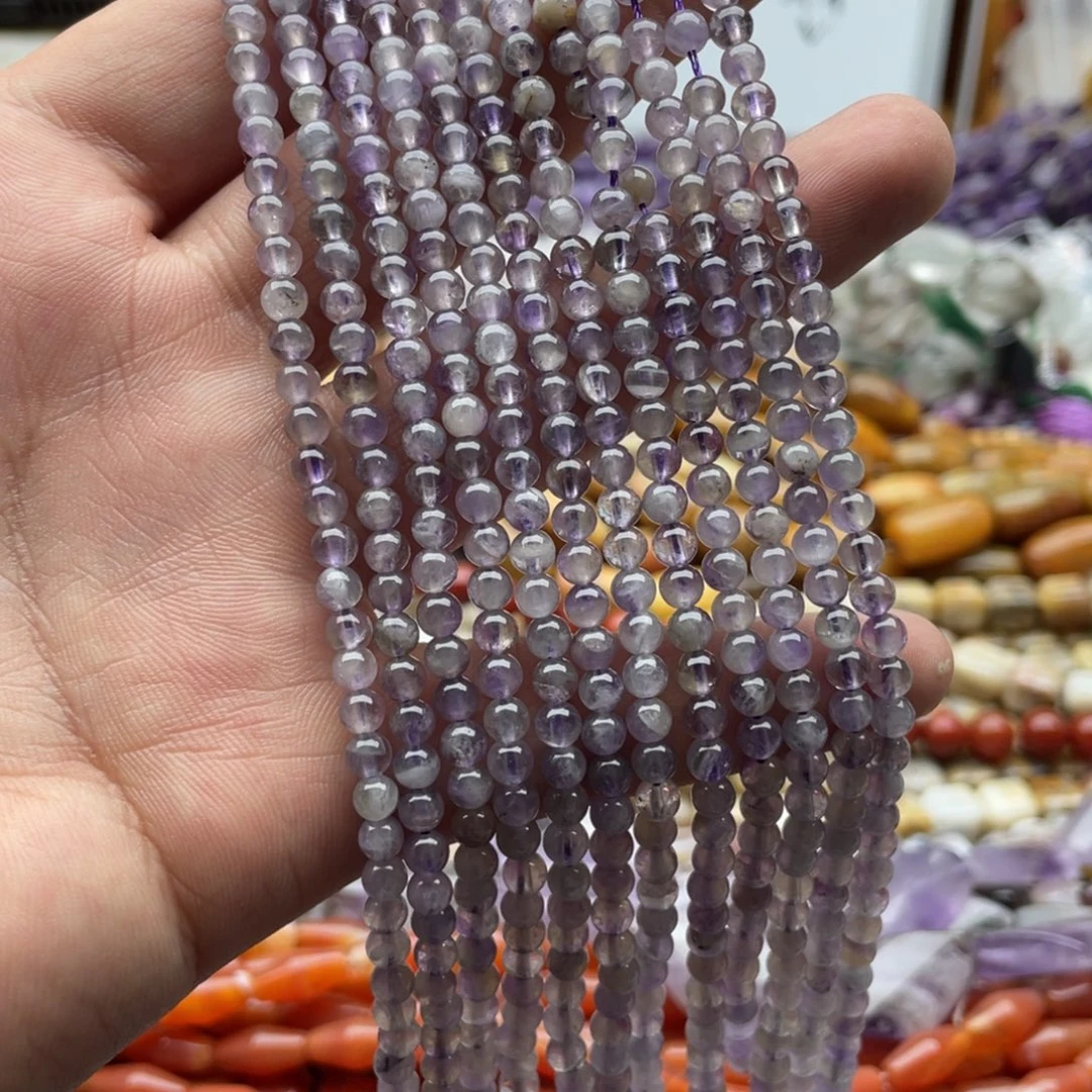 玛瑙/玉髓合金珠宝半成品两条装卡4mm紫水圆珠