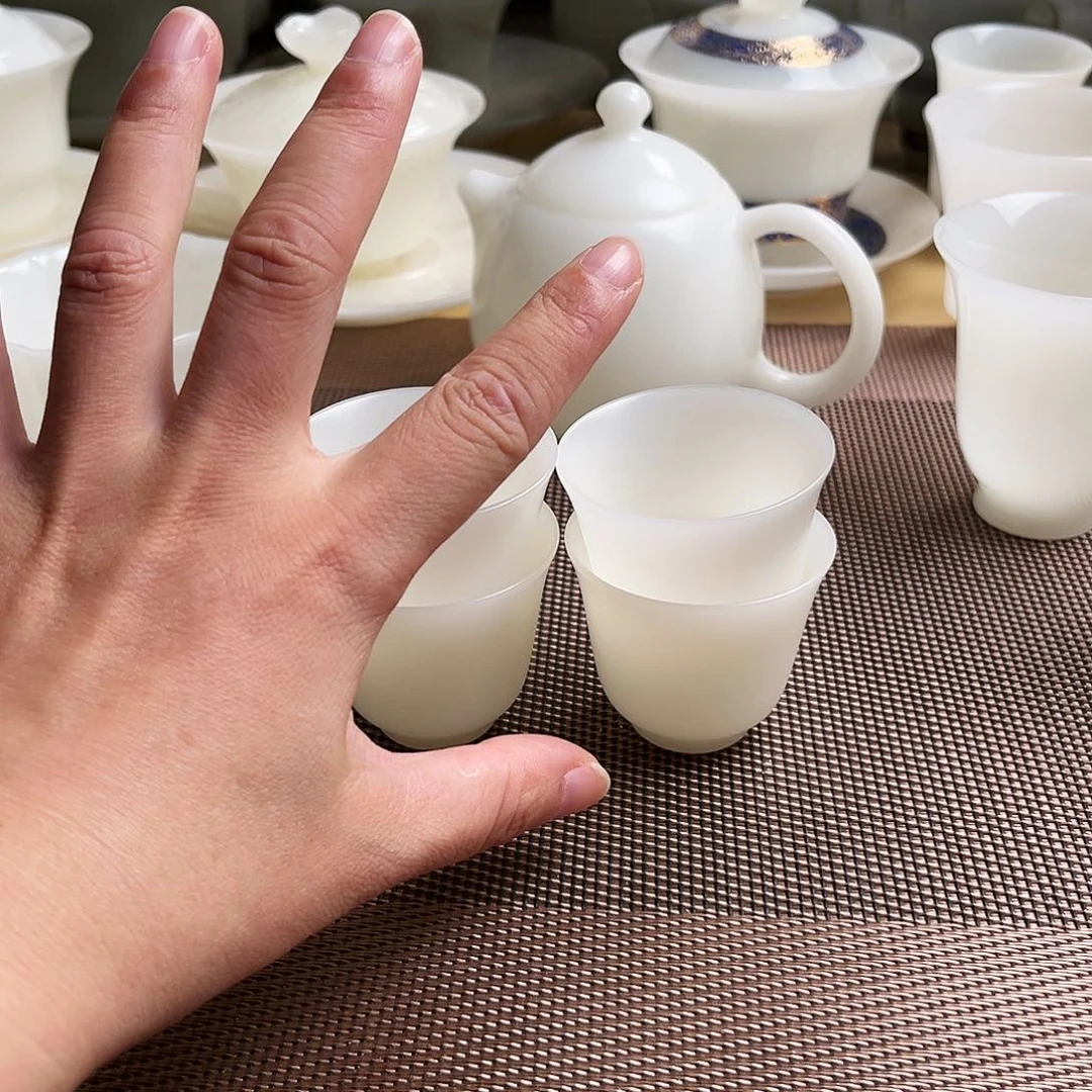 瓷片陌***拉高档精品皙白玉瓷素烧客杯4个