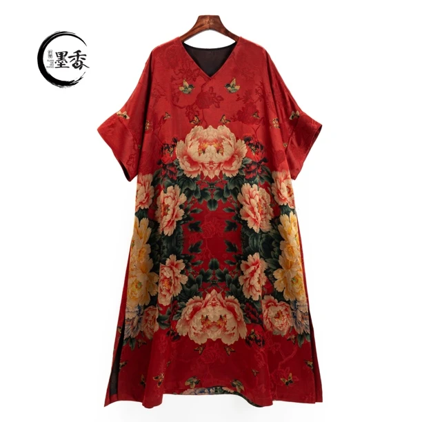 XuanGeMoXiang/轩阁墨香【江山牡丹】休闲百搭新中式连衣裙MX661588