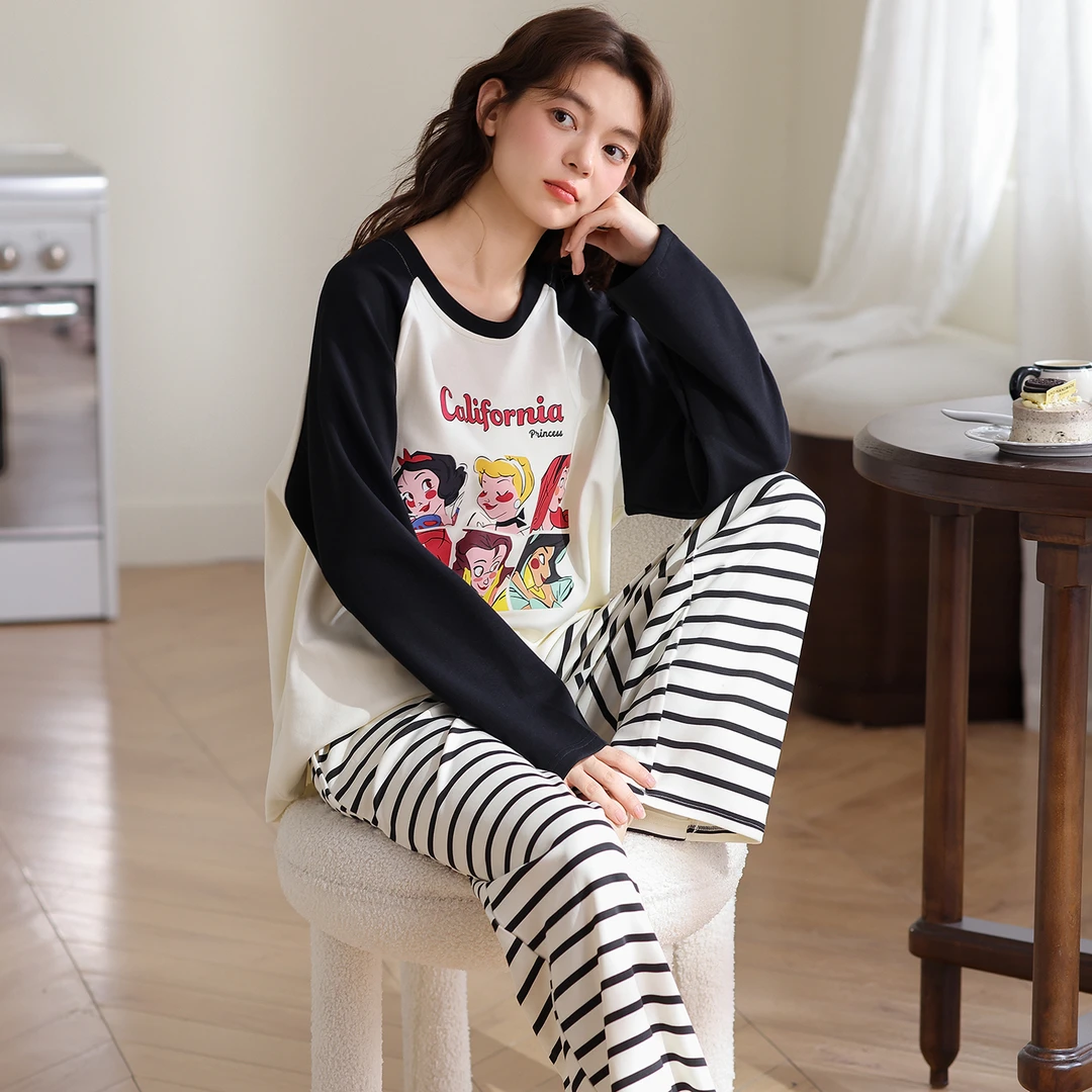 88859精梳棉睡衣家居服女秋季长袖搭配长裤慵懒休闲宽松居家套装