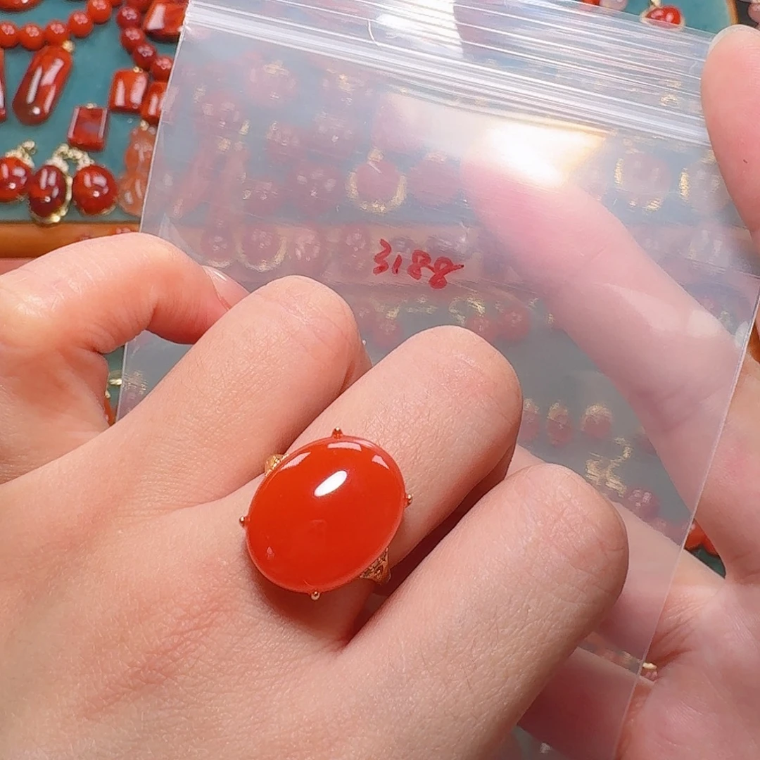 南红玛瑙银S925镶嵌戒指