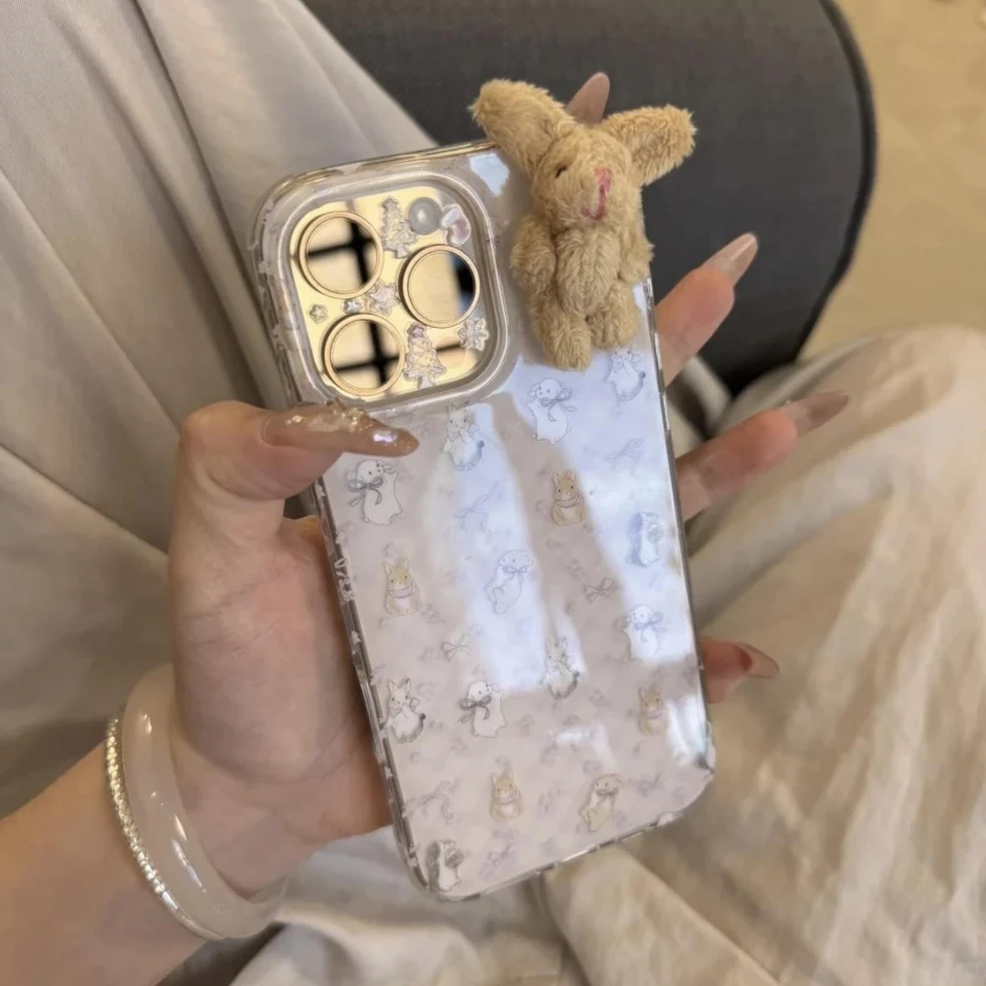 Lucky立体兔子蝴蝶结适用iPhone16大孔手机壳华为vivo小米oppo女