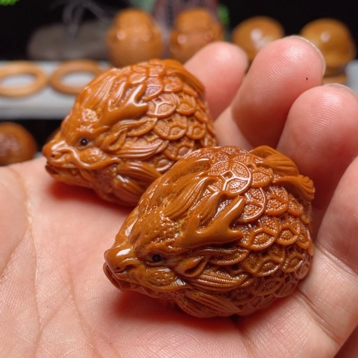 橄榄核手串/手链金币龙龟手球一对3.8左右