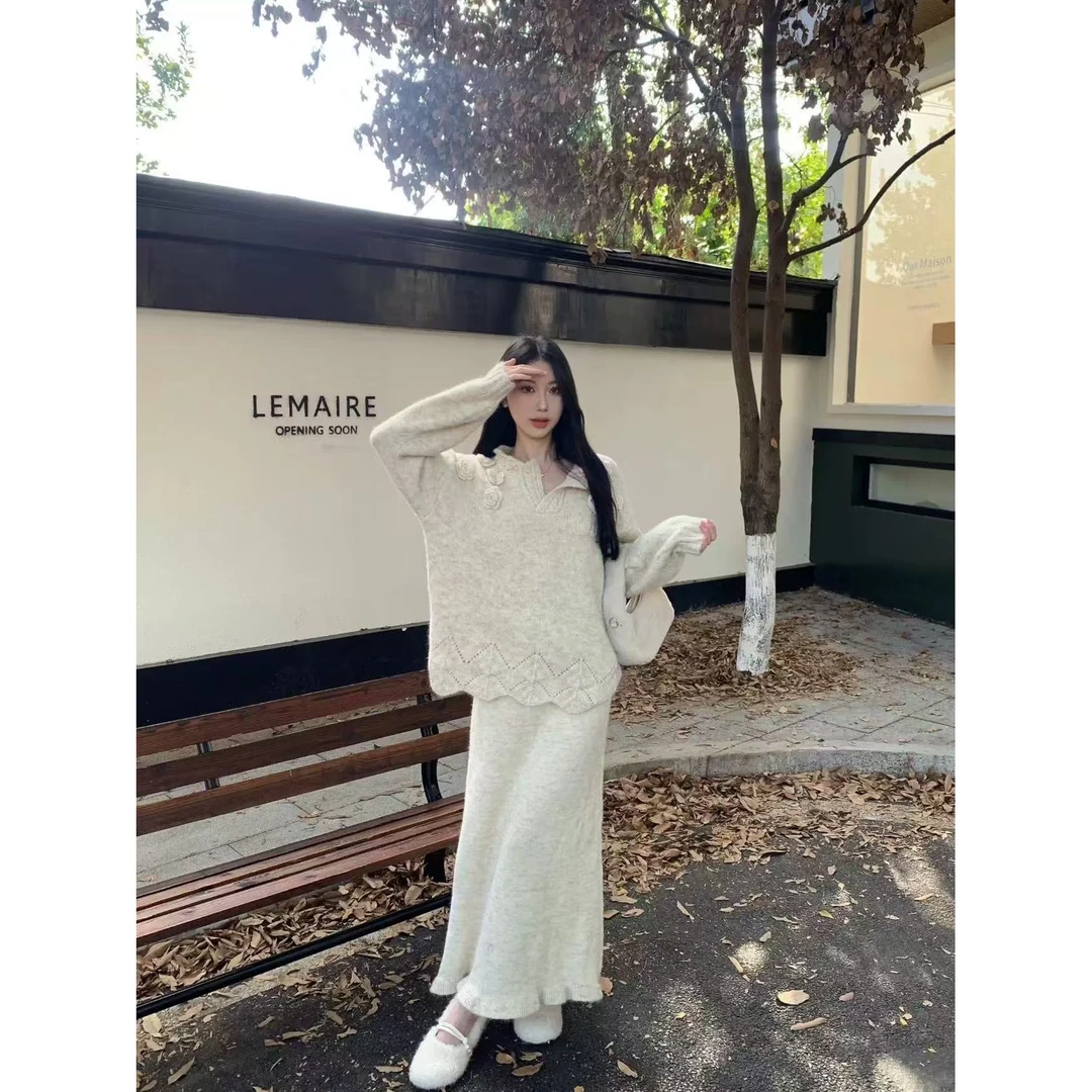 【君子兰】纯色小众针织衫毛衣设计师款套头慵懒红人上新针织上衣