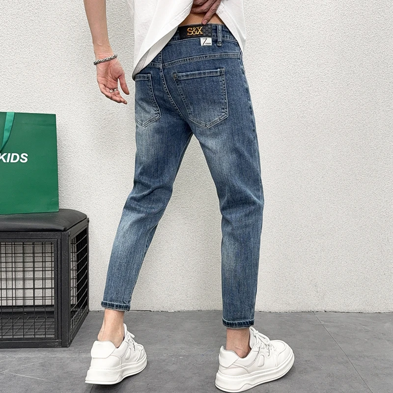 男士牛仔裤秋季新款潮牌水洗弹力柔软修身舒适休闲百搭小脚九分裤