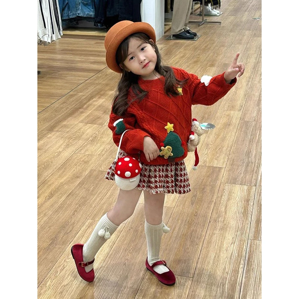 女童套装2025秋冬季新款儿童加厚保暖舒适长袖上衣短裙两件套潮流