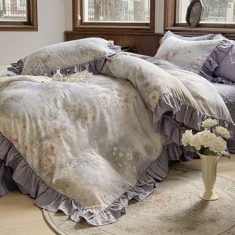 A类母婴级100%全棉双层纱单件床盖被罩三件套法式纯棉被套四件套