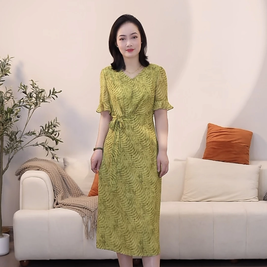 【曼姐定制】2025夏季长款碎花裙收腰连衣裙夏季百搭长裙2658
