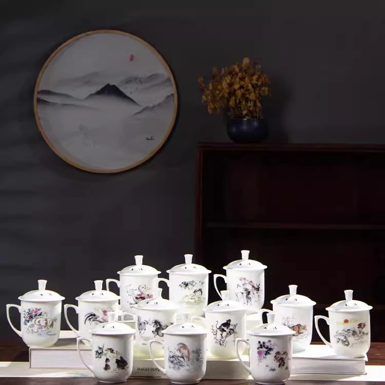 十二生肖茶杯陶瓷带盖景德镇骨瓷杯办公会议泡茶家用客人接待水杯