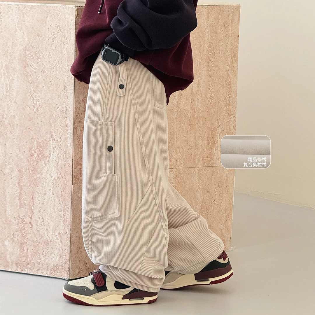 男童加绒裤子冬季新款休闲中大童日系长裤儿童灯芯绒工装裤AB1128