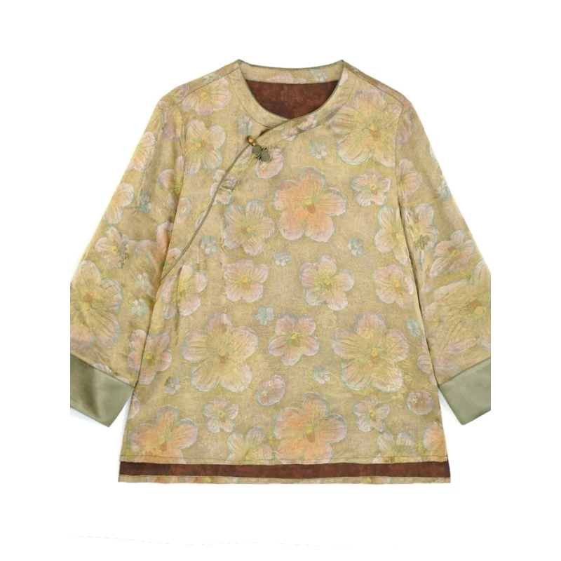 【花锦】新中式国风衬衫气质显瘦斜襟时尚长袖百搭上衣小衫