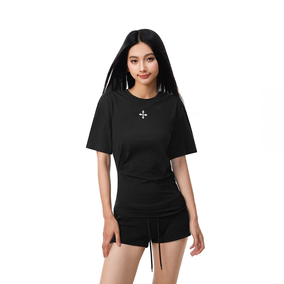 FDR官方店 不对称抽褶收腰短袖t恤女夏季潮牌辣妹百搭体恤上衣