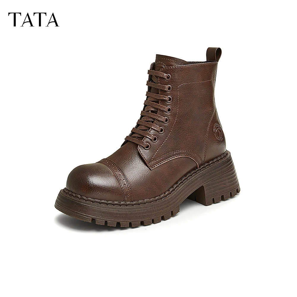TATA他她显瘦复古短靴马丁靴美拉德西部机车靴女冬新CFS01DD4