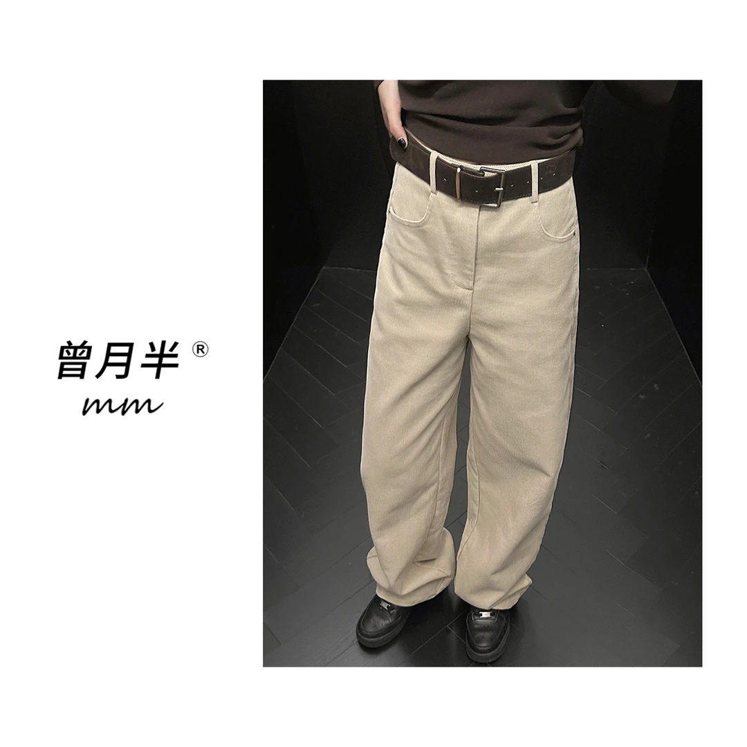 曾月半《冬日暖芯裤》复古调性灯芯绒加绒保暖腰带微锥休闲裤！ZK504