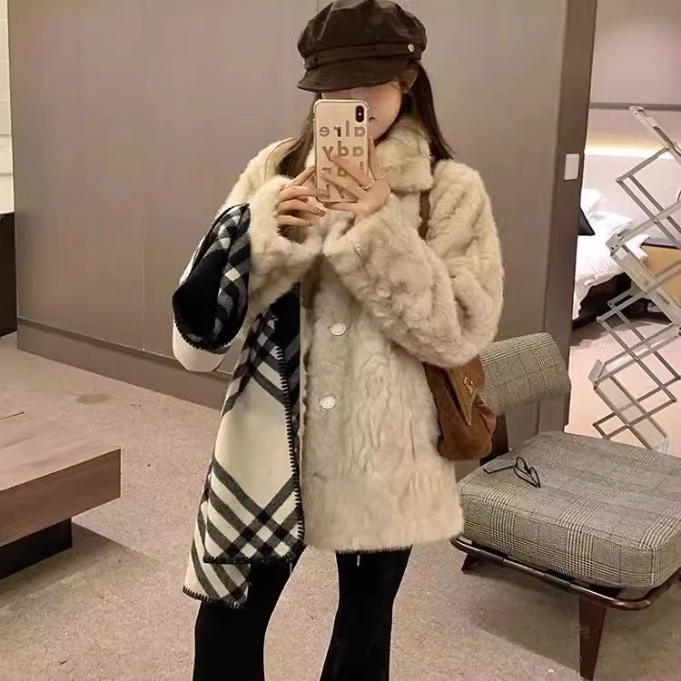 花狐染尖秋冬皮毛一体大衣宽松加厚高级感小个子毛毛外套女保暖