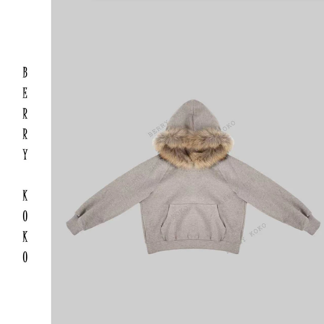 【MISSKO】秋冬“貉子毛”高弹内里“加绒”复古套头长袖卫衣外套 T61