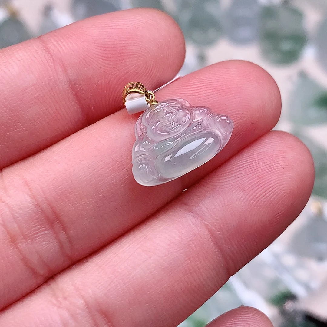翡翠颈饰18K金镶嵌冰胶小佛10*16*3.8