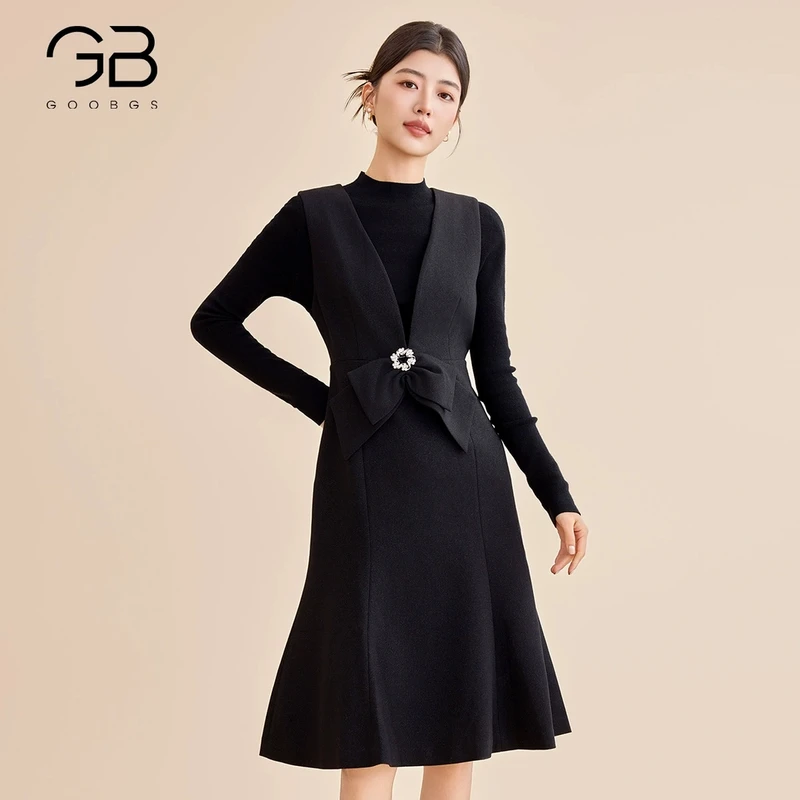 谷邦GOOBGS V领优雅连衣裙 G3149610