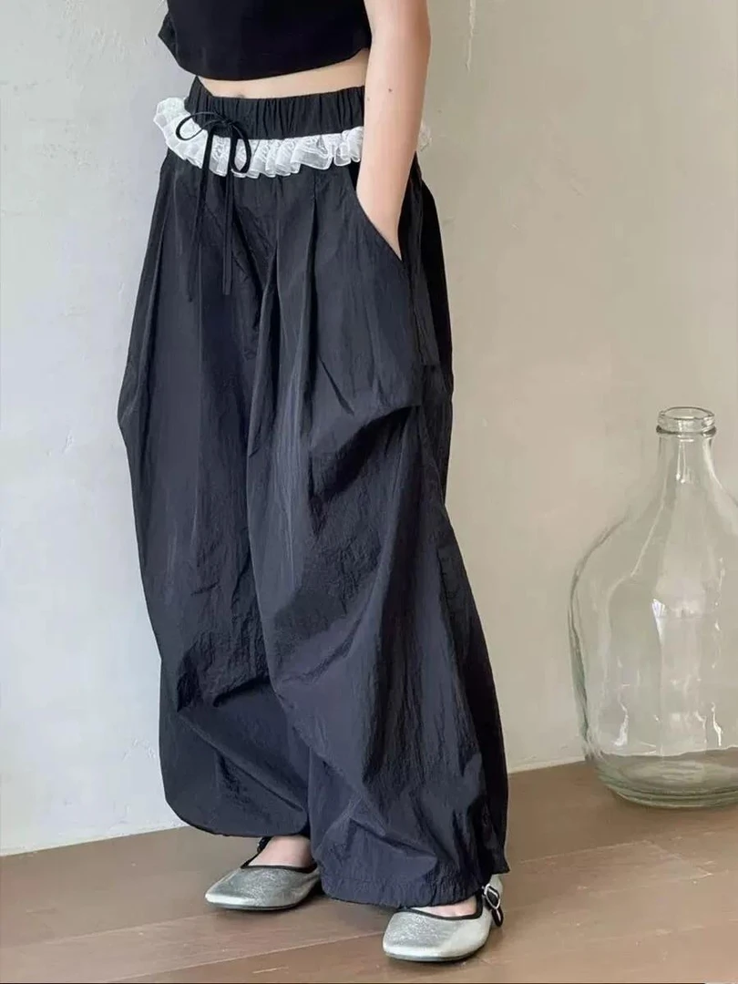 【豪宝贝】2025春夏款蕾丝腰边休闲裤6316