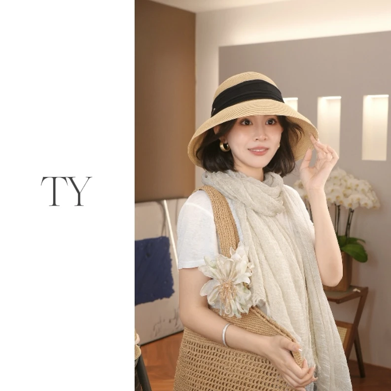 法式赫本风复古度假草编大檐渔夫帽可折叠遮阳户外沙滩遮阳防晒帽